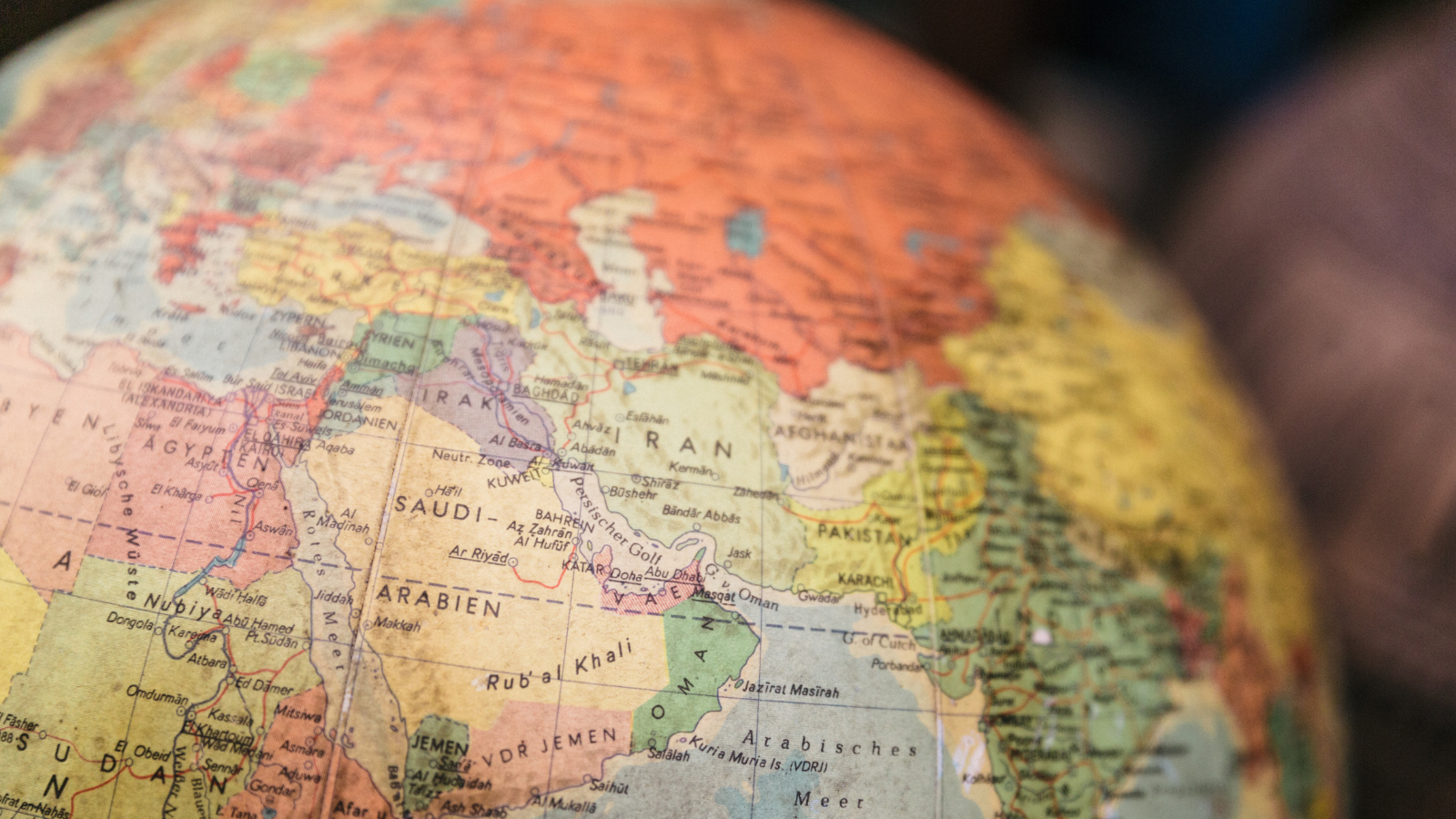 close up photo of globe; northern Africa and the Middle East