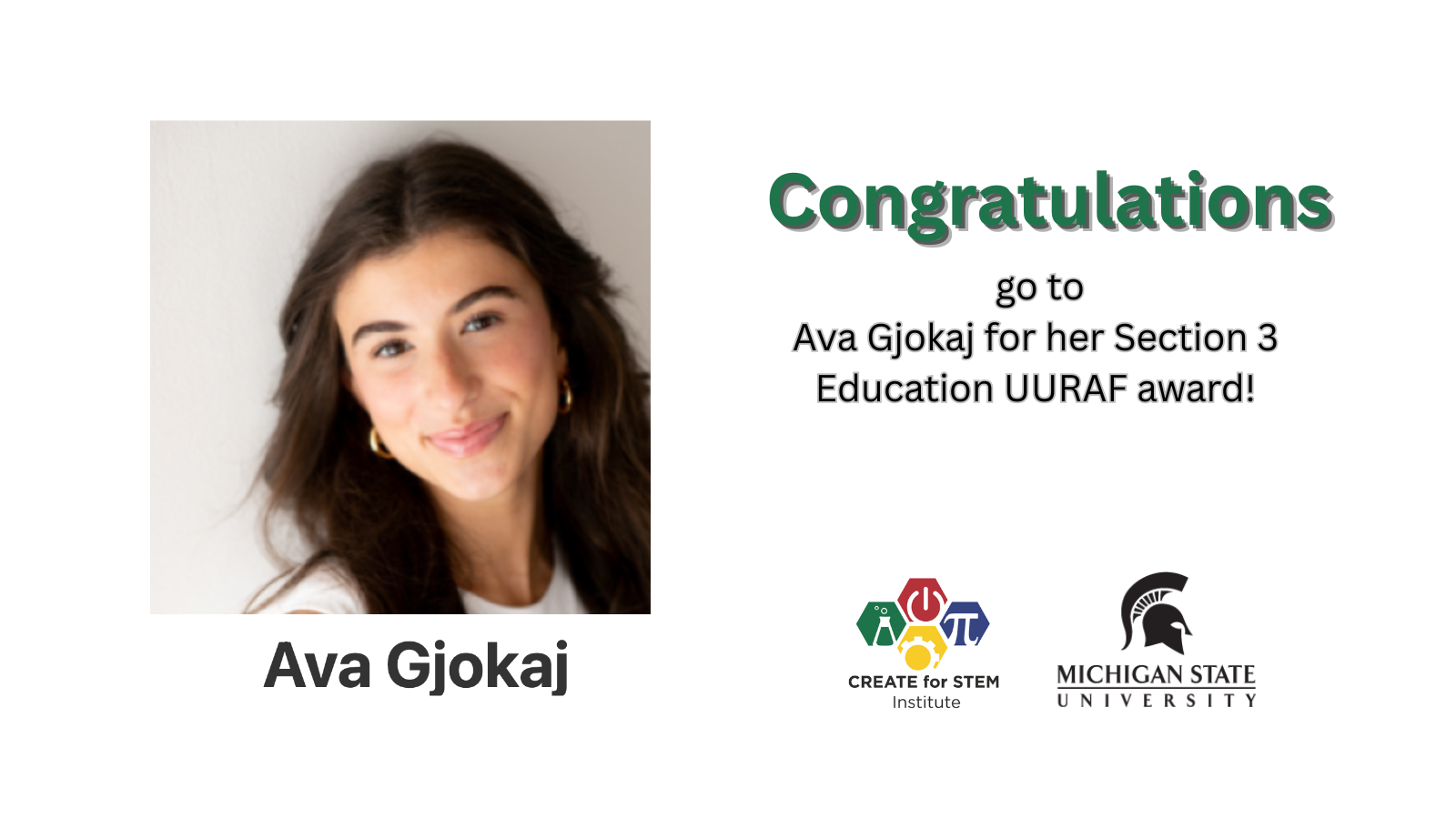 Congratulations to Ava Gjokaj, Section 3 UURAF award