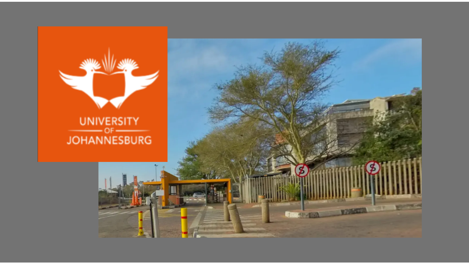 University of Johannesburg logo; photo of campus