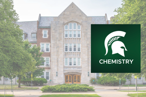 Photo of Natural Sciences bldg; Spartan helmet; Chemistry