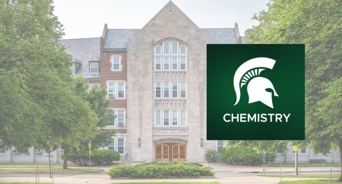 Photo of Natural Sciences bldg; Spartan helmet; Chemistry