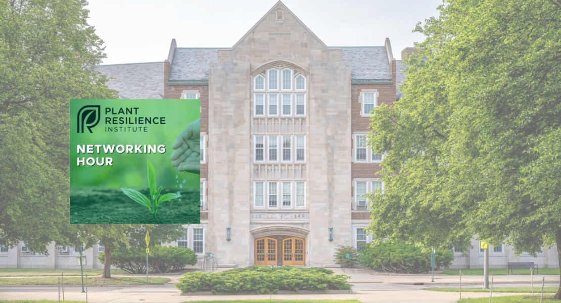 Photo of Nat Sci bldg; Plant Resilience Institute logo