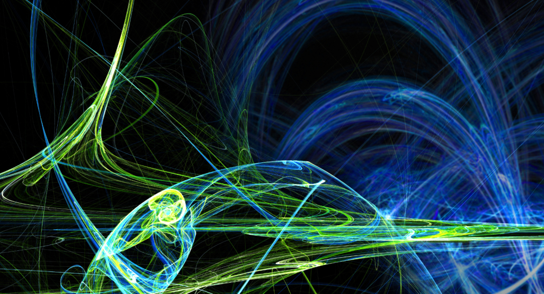 Blue and green energy waves on black background