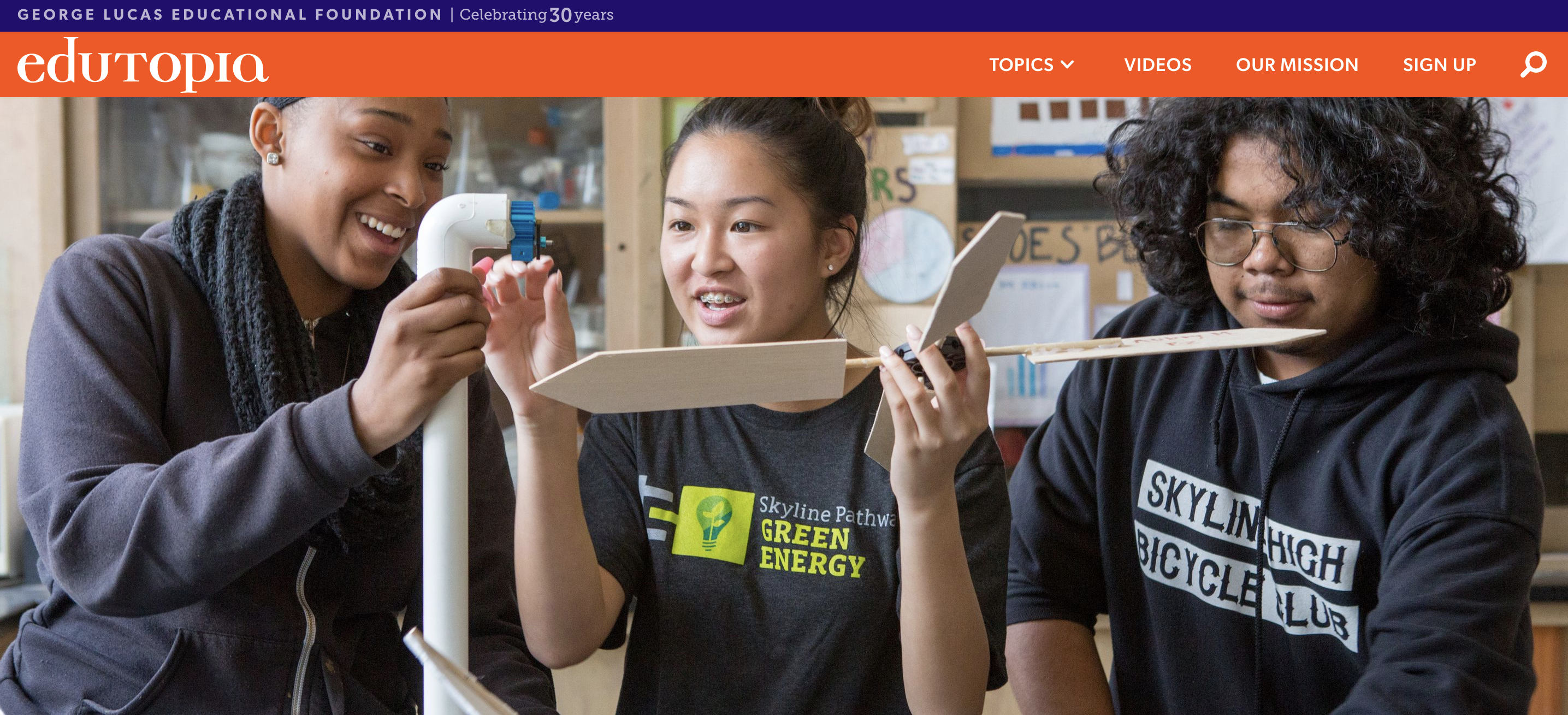 Photo of Edutopia's home page on website